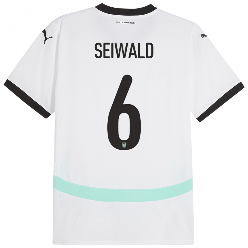 Criança Camisola Áustria Nicolas Seiwald #6 Branco Alternativa 24-26 Camisa