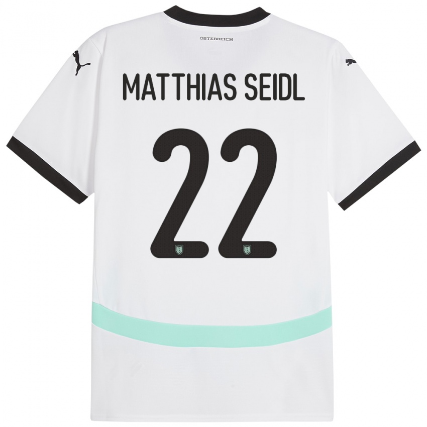 Criança Camisola Áustria Matthias Seidl #22 Branco Alternativa 24-26 Camisa