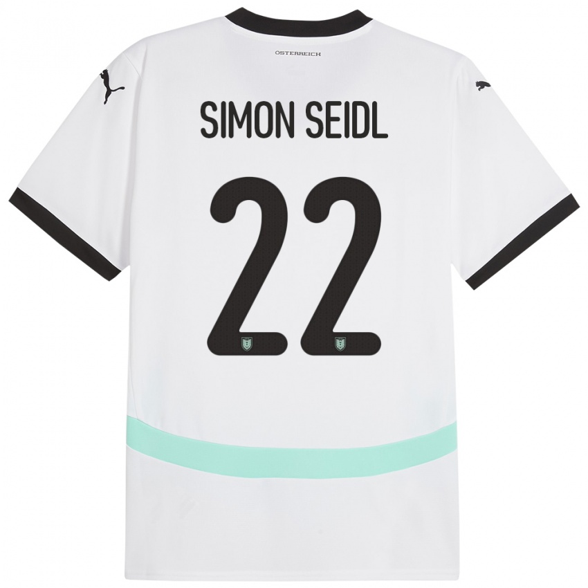 Criança Camisola Áustria Simon Seidl #22 Branco Alternativa 24-26 Camisa