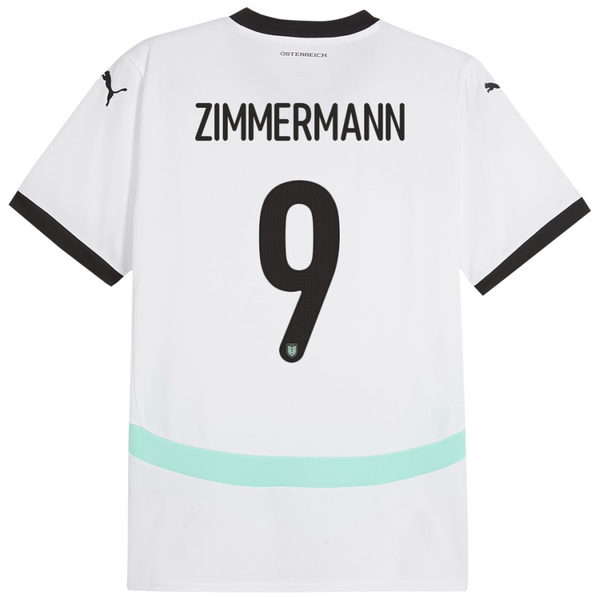 Criança Camisola Áustria Bernhard Zimmermann #9 Branco Alternativa 24-26 Camisa