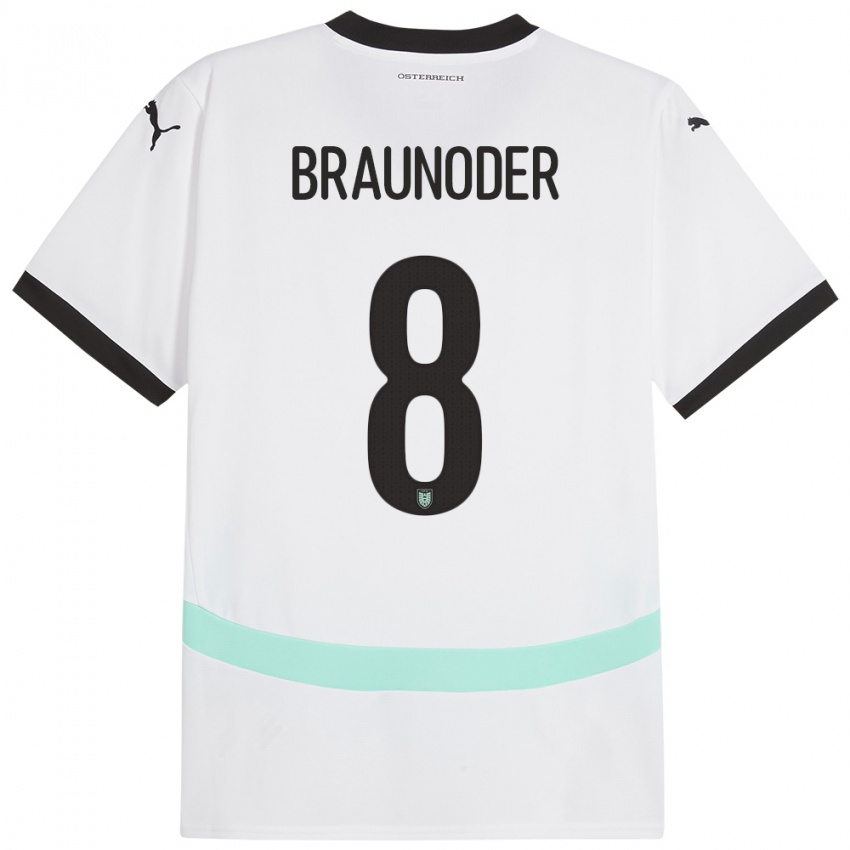 Criança Camisola Áustria Matthias Braunöder #8 Branco Alternativa 24-26 Camisa