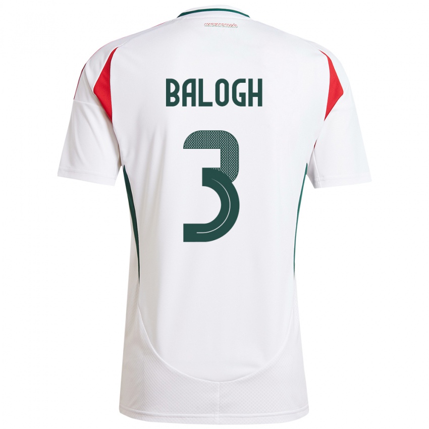 Criança Camisola Hungria Botond Balogh #3 Branco Alternativa 24-26 Camisa