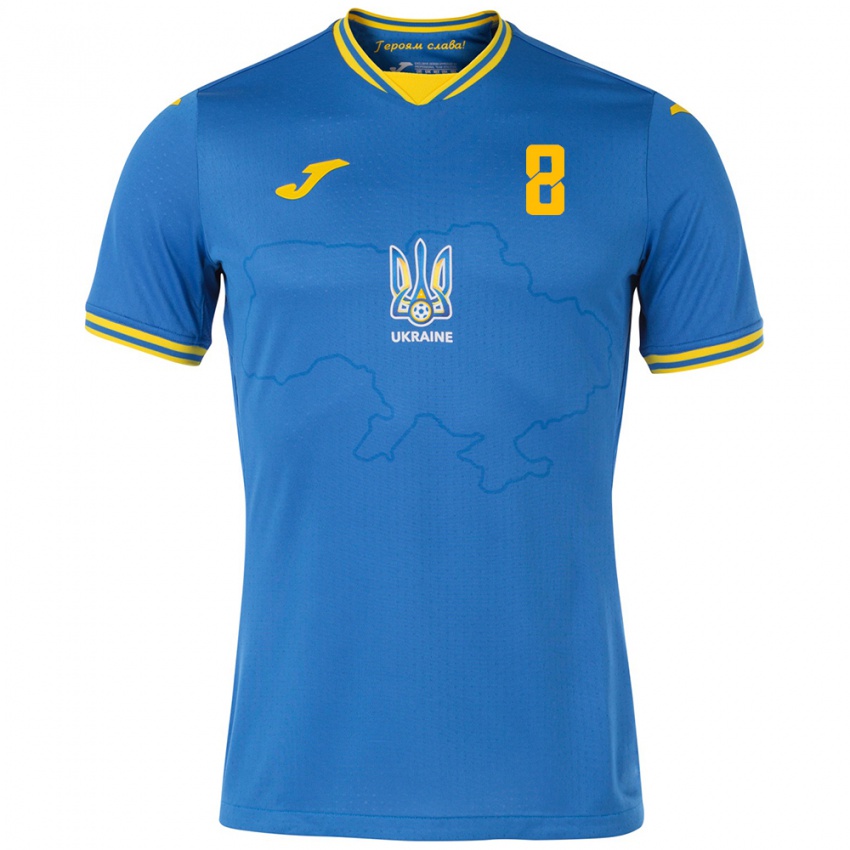 Criança Camisola Ucrânia Daniil Vashchenko #8 Azul Alternativa 24-26 Camisa