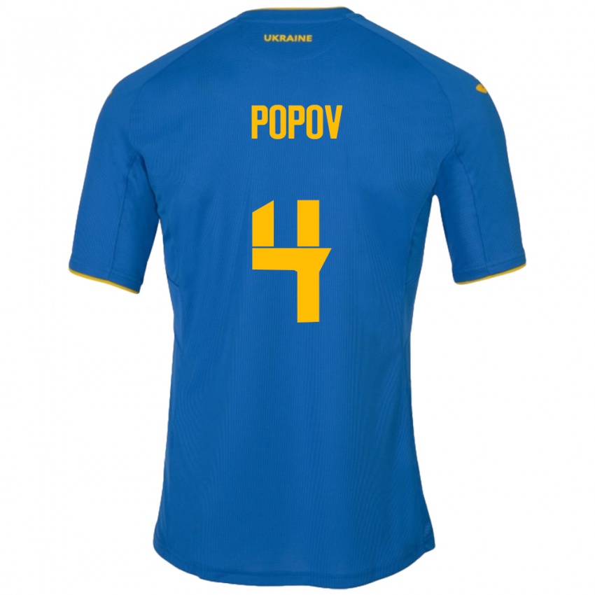 Criança Camisola Ucrânia Denys Popov #4 Azul Alternativa 24-26 Camisa