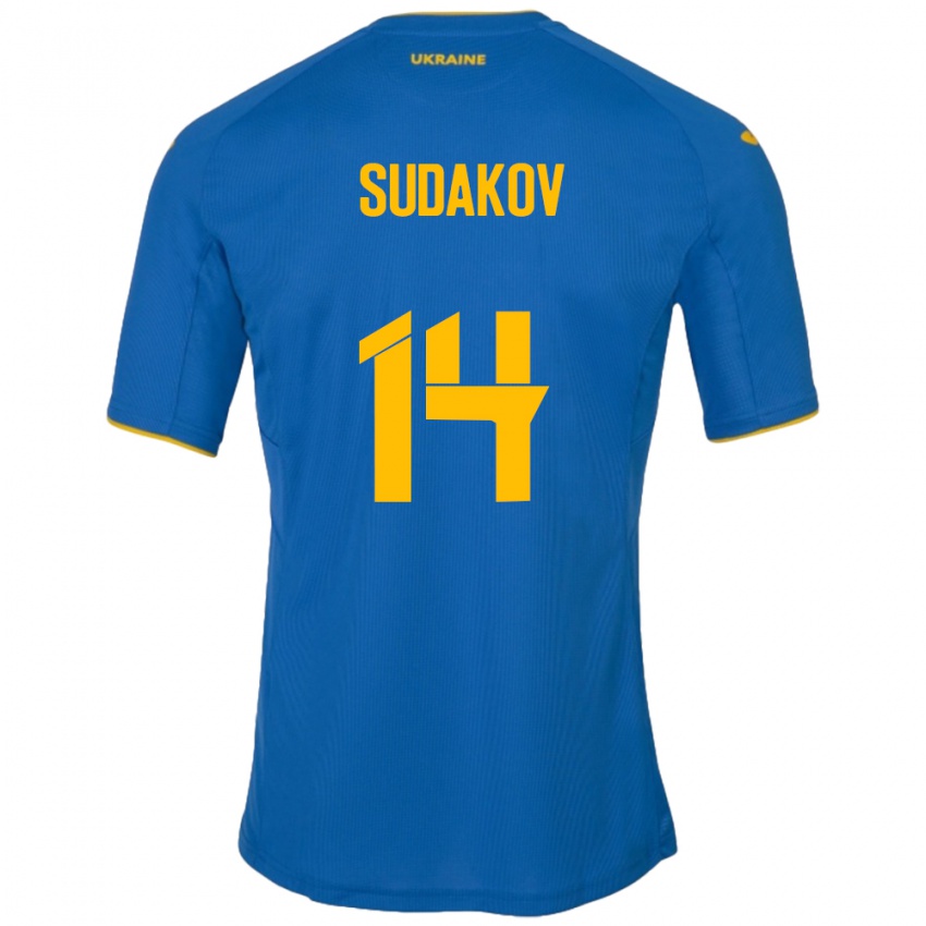 Criança Camisola Ucrânia Georgiy Sudakov #14 Azul Alternativa 24-26 Camisa