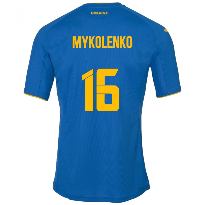 Criança Camisola Ucrânia Vitaliy Mykolenko #16 Azul Alternativa 24-26 Camisa