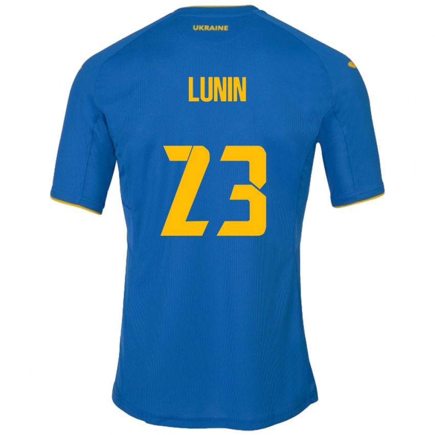 Criança Camisola Ucrânia Andriy Lunin #23 Azul Alternativa 24-26 Camisa