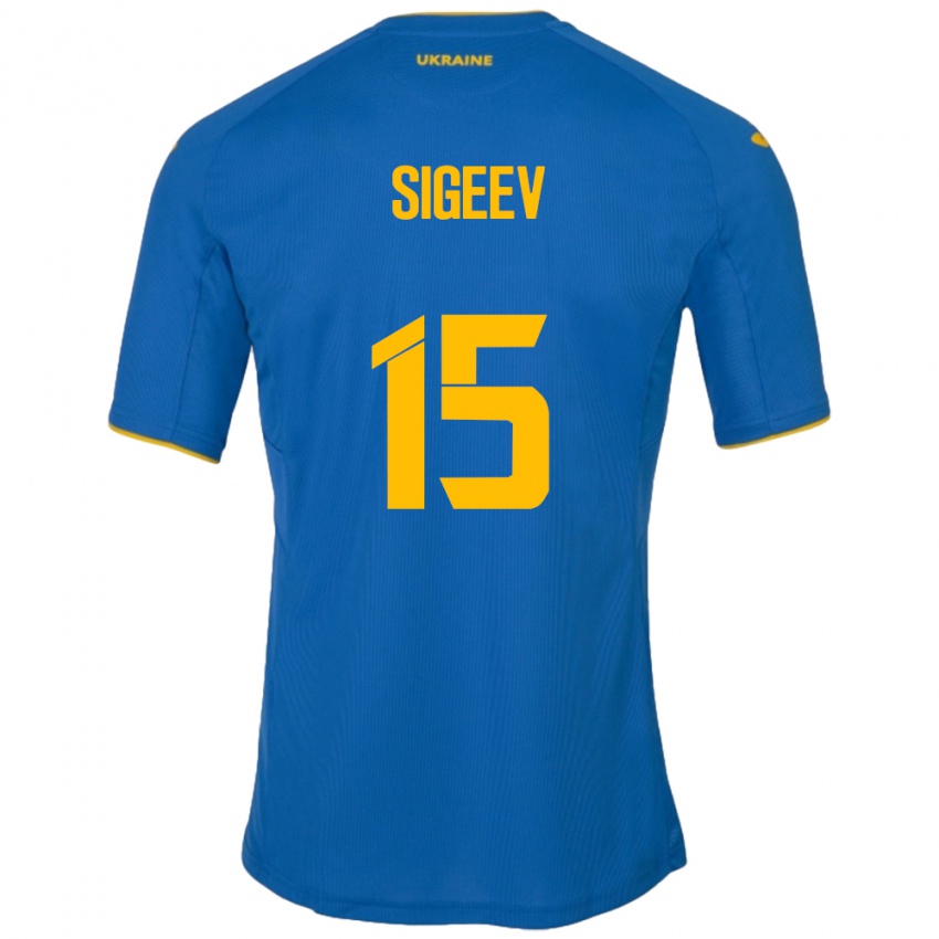 Criança Camisola Ucrânia Kyrylo Sigeev #15 Azul Alternativa 24-26 Camisa