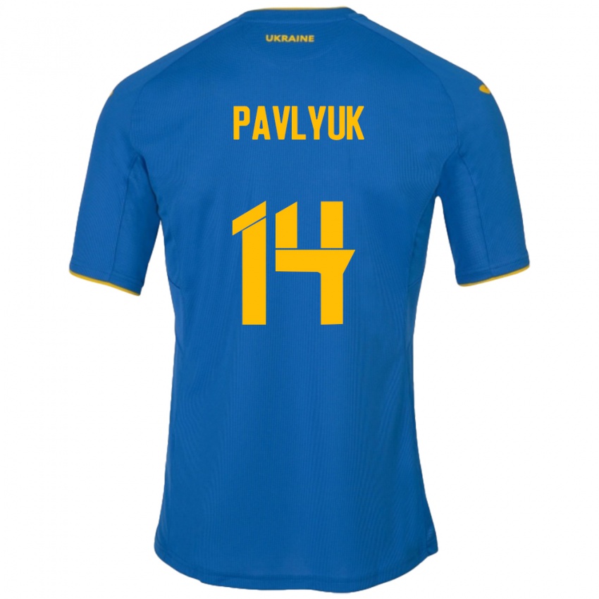 Criança Camisola Ucrânia Yevgen Pavlyuk #14 Azul Alternativa 24-26 Camisa