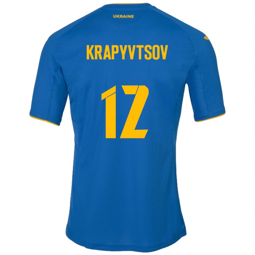 Criança Camisola Ucrânia Vladyslav Krapyvtsov #12 Azul Alternativa 24-26 Camisa