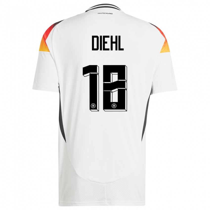 Homem Camisola Alemanha Justin Diehl #18 Branco Principal 24-26 Camisa