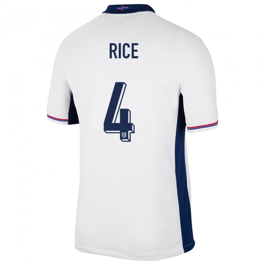 Homem Camisola Inglaterra Declan Rice #4 Branco Principal 24-26 Camisa