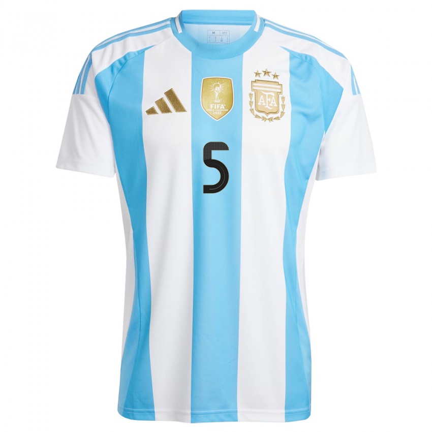 Homem Camisola Argentina Leandro Paredes #5 Branco Azul Principal 24-26 Camisa