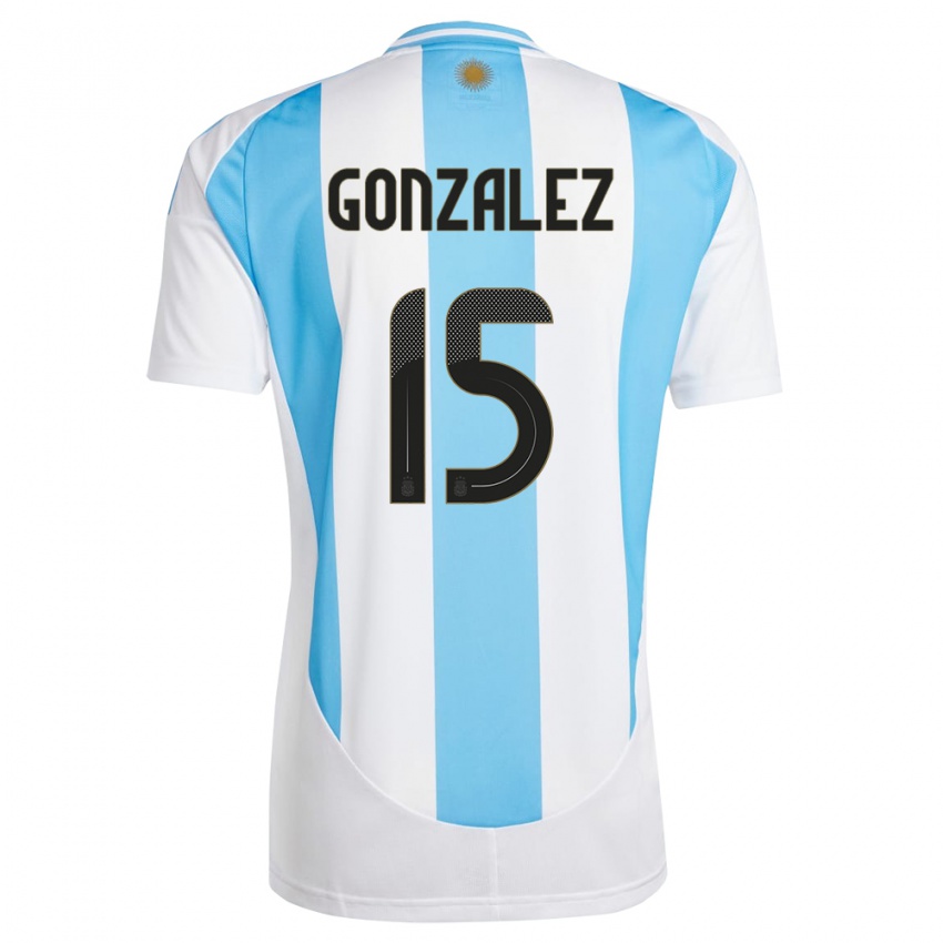 Homem Camisola Argentina Nicolas Gonzalez #15 Branco Azul Principal 24-26 Camisa