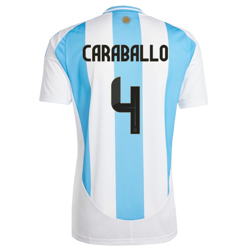 Homem Camisola Argentina Brian Caraballo #4 Branco Azul Principal 24-26 Camisa