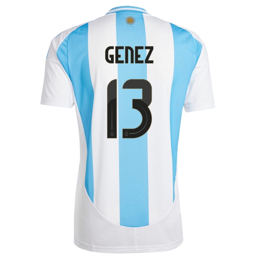 Homem Camisola Argentina Nahuel Genez #13 Branco Azul Principal 24-26 Camisa