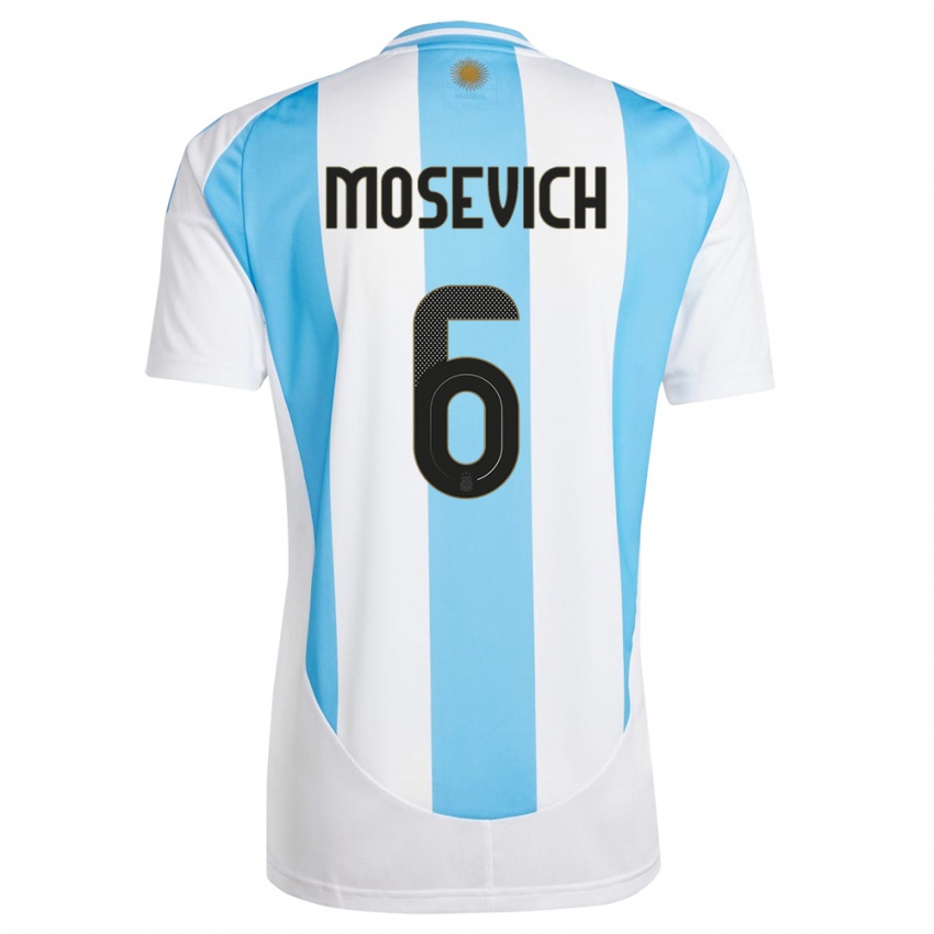 Homem Camisola Argentina Leonel Mosevich #6 Branco Azul Principal 24-26 Camisa