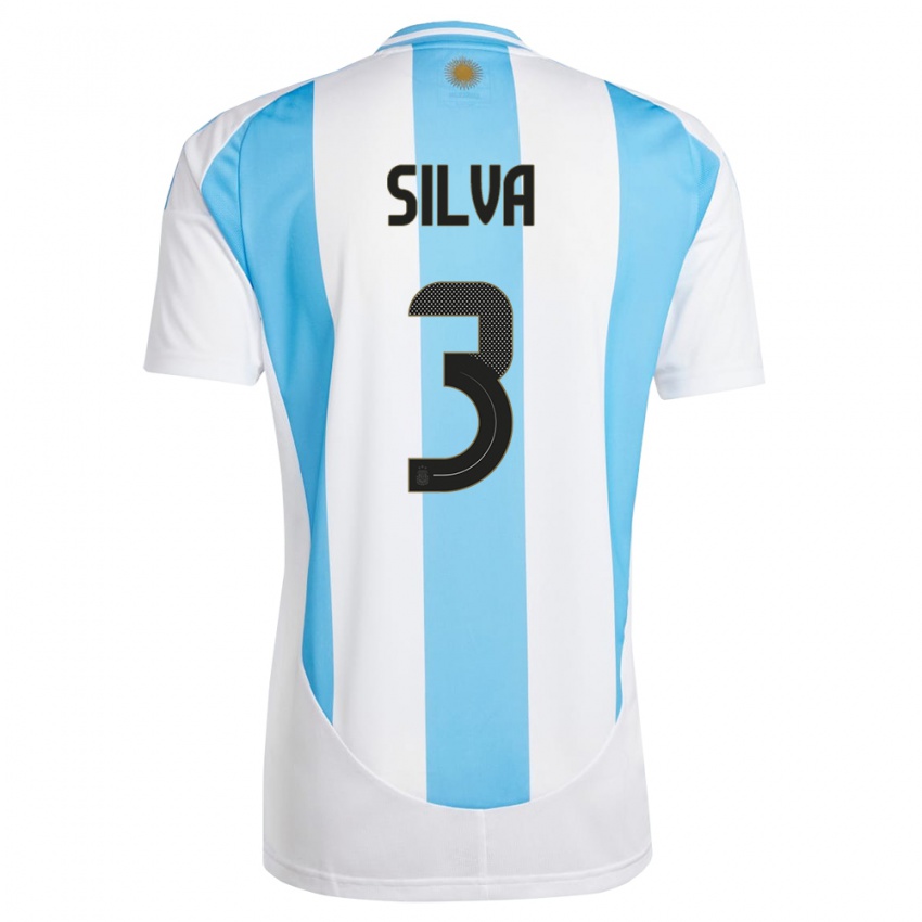 Homem Camisola Argentina Tomas Silva #3 Branco Azul Principal 24-26 Camisa