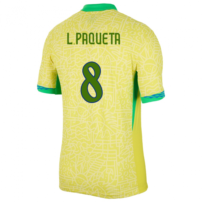 Homem Camisola Brasil Lucas Paqueta #8 Amarelo Principal 24-26 Camisa