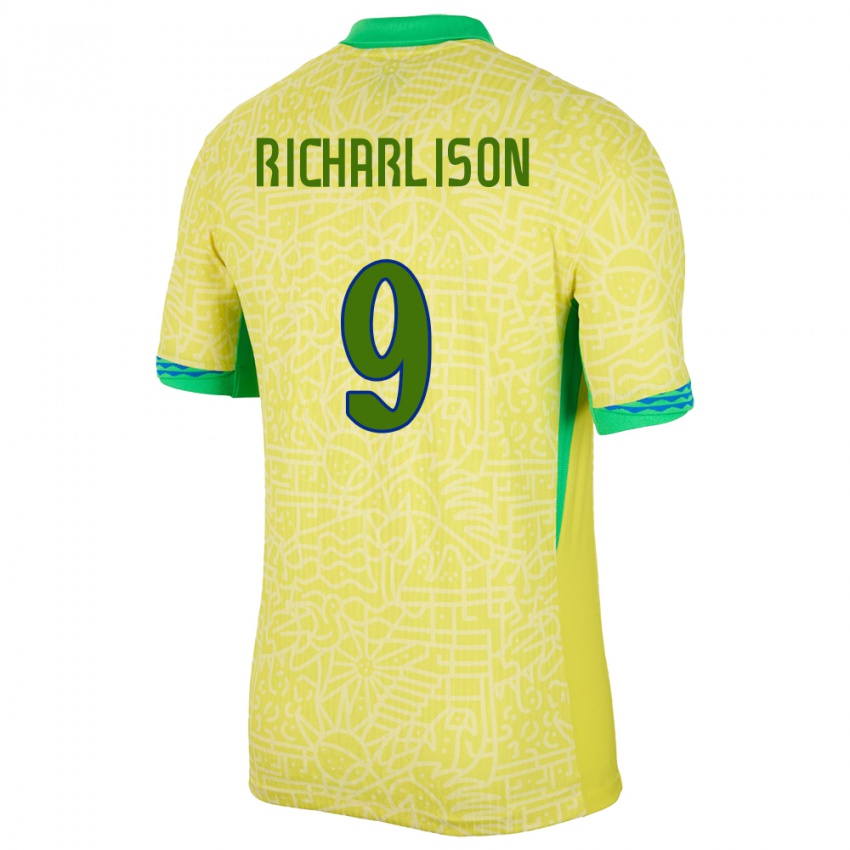 Homem Camisola Brasil Richarlison #9 Amarelo Principal 24-26 Camisa