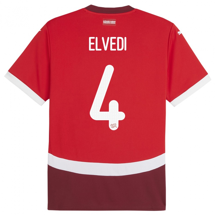 Homem Camisola Suiça Nico Elvedi #4 Vermelho Principal 24-26 Camisa