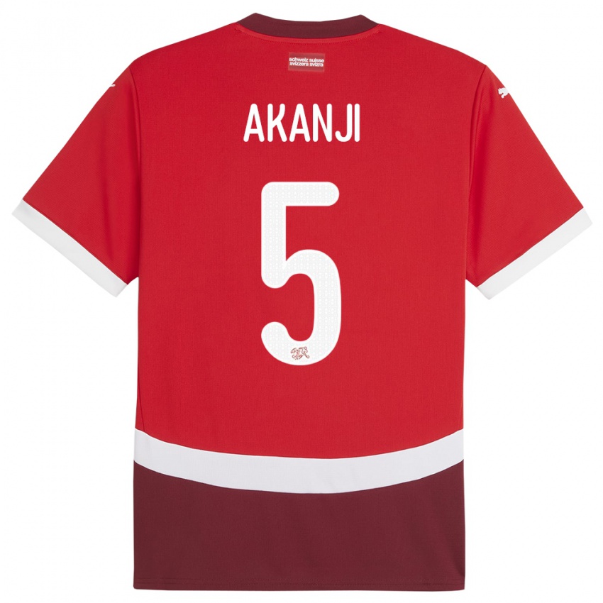 Homem Camisola Suiça Manuel Akanji #5 Vermelho Principal 24-26 Camisa