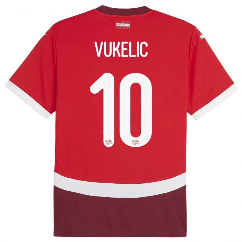 Homem Camisola Suiça Mile Vukelic #10 Vermelho Principal 24-26 Camisa