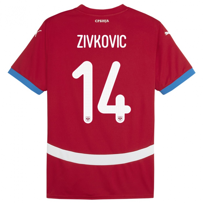 Homem Camisola Sérvia Andrija Zivkovic #14 Vermelho Principal 24-26 Camisa