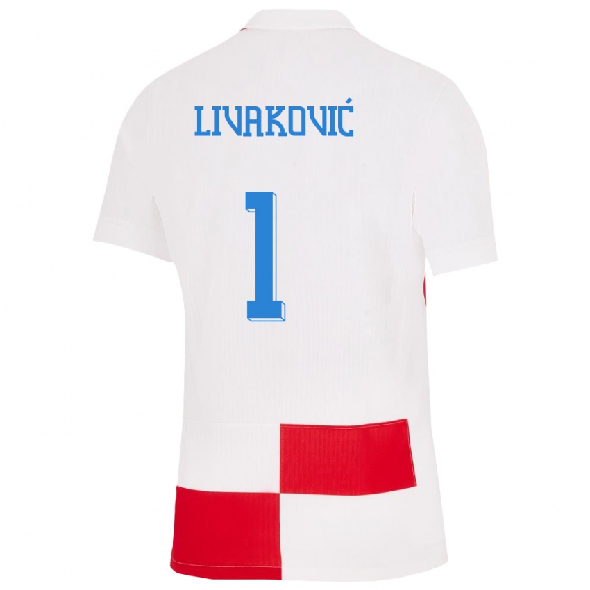 Homem Camisola Croácia Dominik Livakovic #1 Branco Vermelho Principal 24-26 Camisa