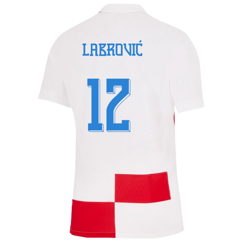 Homem Camisola Croácia Nediljko Labrovic #12 Branco Vermelho Principal 24-26 Camisa