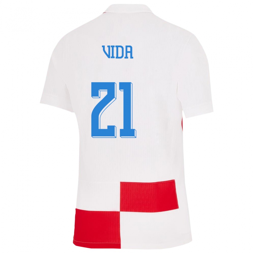 Homem Camisola Croácia Domagoj Vida #21 Branco Vermelho Principal 24-26 Camisa