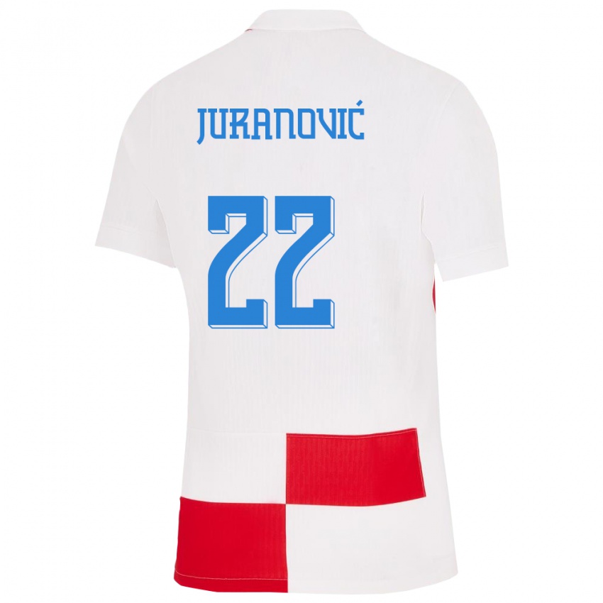 Homem Camisola Croácia Josip Juranovic #22 Branco Vermelho Principal 24-26 Camisa