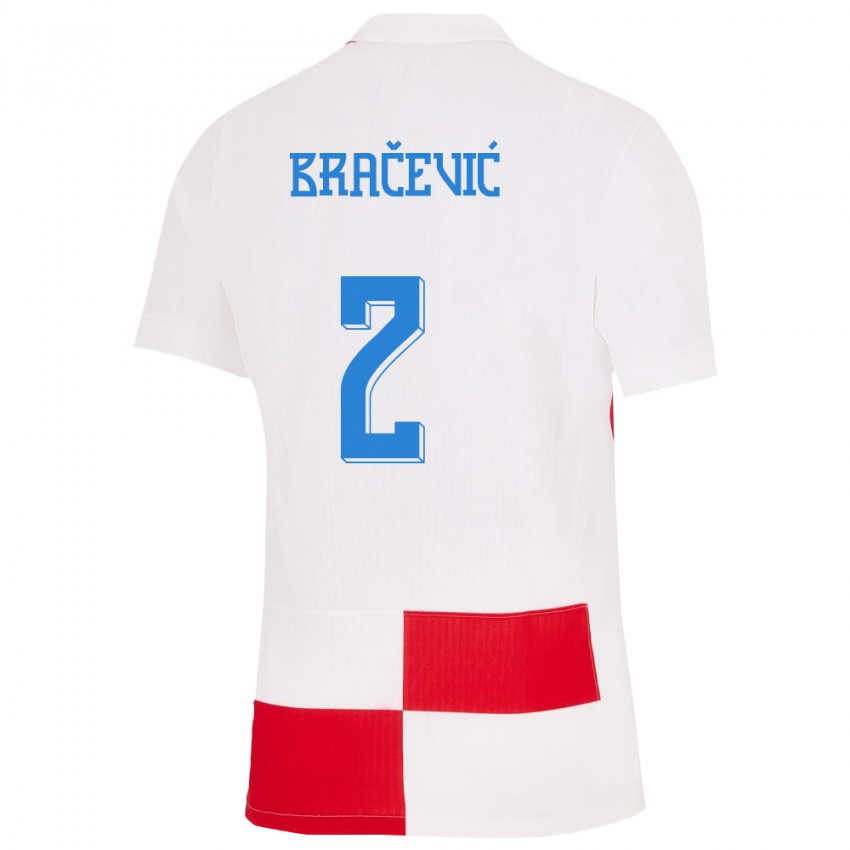 Homem Camisola Croácia Petra Bracevic #2 Branco Vermelho Principal 24-26 Camisa