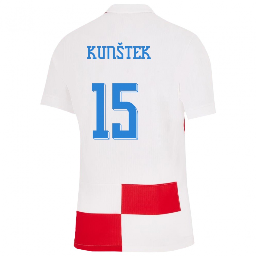 Homem Camisola Croácia Maria Kunstek #15 Branco Vermelho Principal 24-26 Camisa