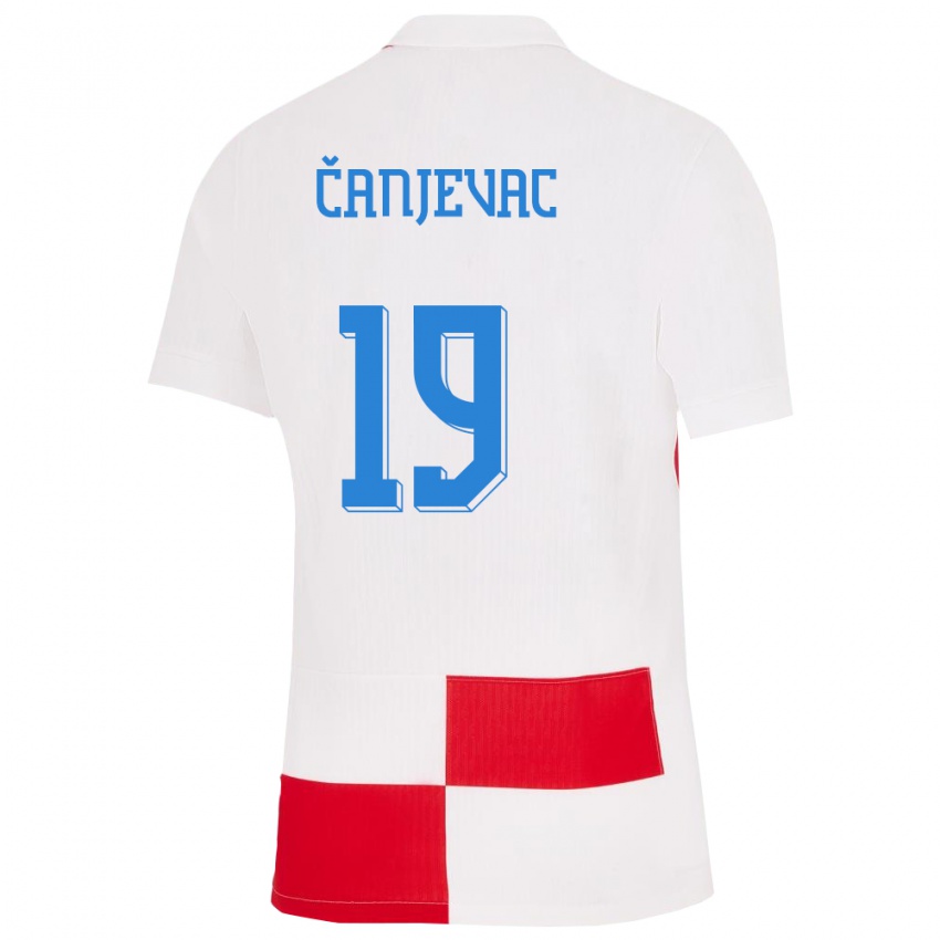 Homem Camisola Croácia Janja Canjevac #19 Branco Vermelho Principal 24-26 Camisa