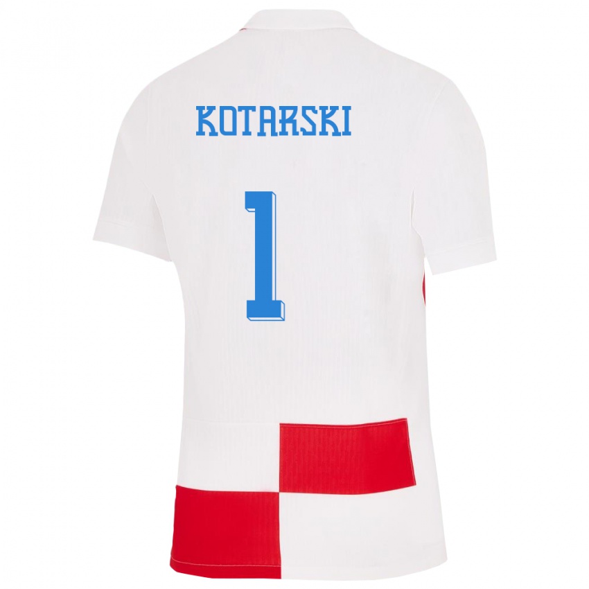 Homem Camisola Croácia Dominik Kotarski #1 Branco Vermelho Principal 24-26 Camisa