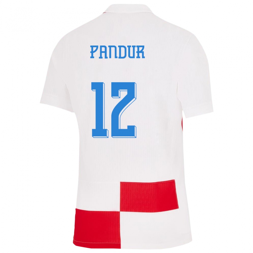 Homem Camisola Croácia Ivor Pandur #12 Branco Vermelho Principal 24-26 Camisa