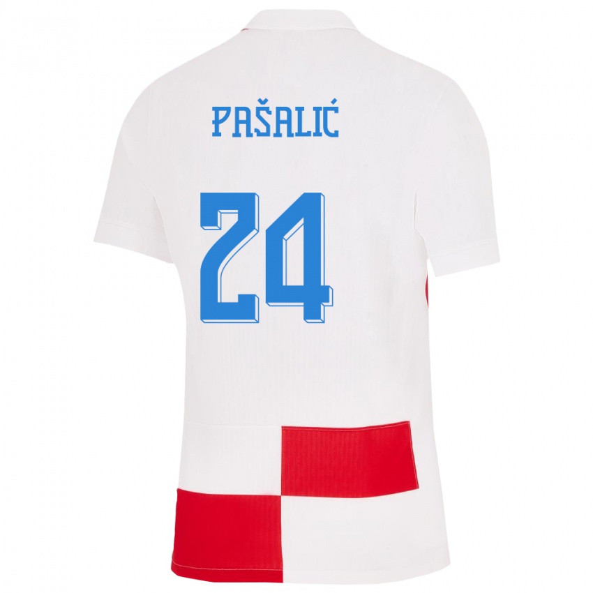 Homem Camisola Croácia Marco Pasalic #24 Branco Vermelho Principal 24-26 Camisa