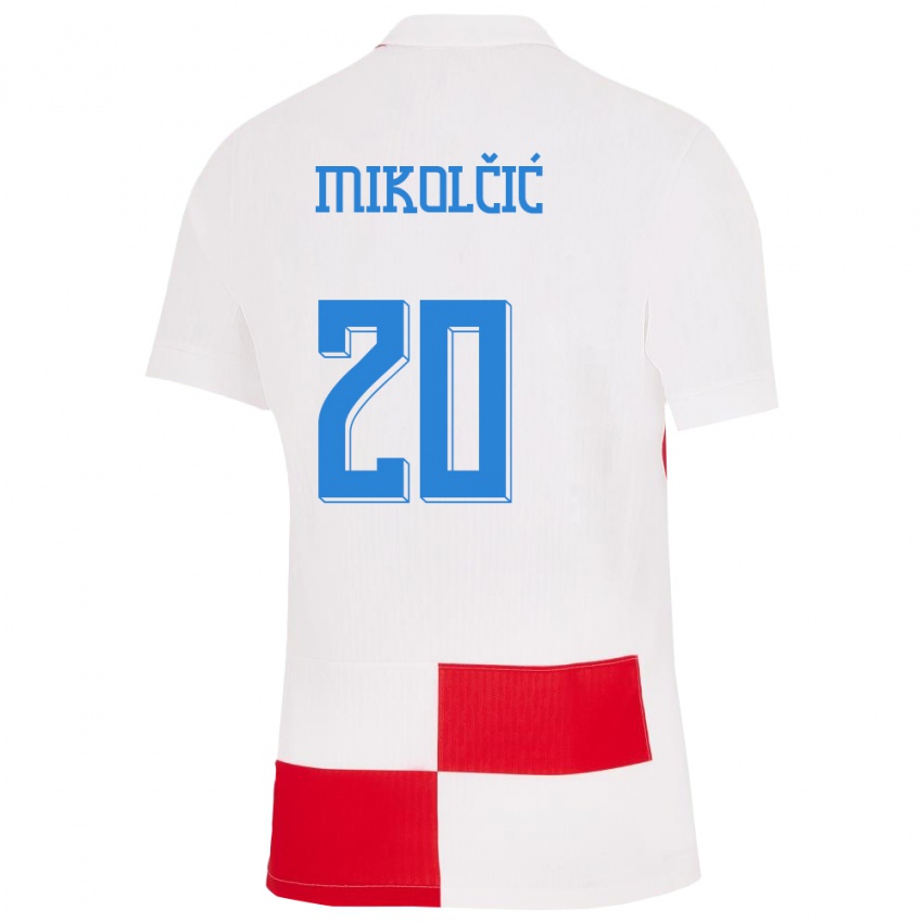 Homem Camisola Croácia Simun Mikolcic #20 Branco Vermelho Principal 24-26 Camisa
