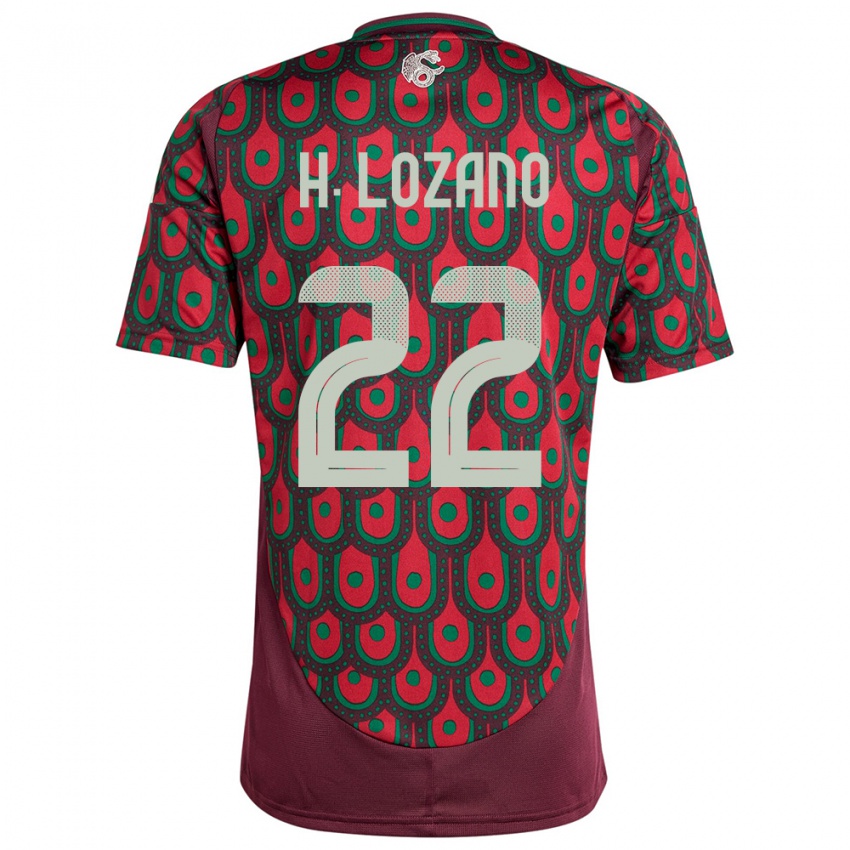 Homem Camisola México Hirving Lozano #22 Marrom Principal 24-26 Camisa