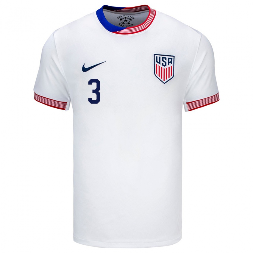 Homem Camisola Estados Unidos Chris Richards #3 Branco Principal 24-26 Camisa