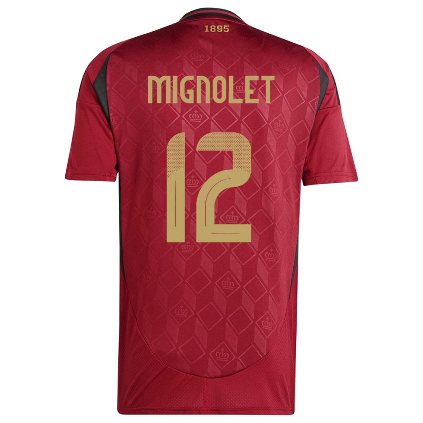 Homem Camisola Bélgica Simon Mignolet #12 Borgonha Principal 24-26 Camisa