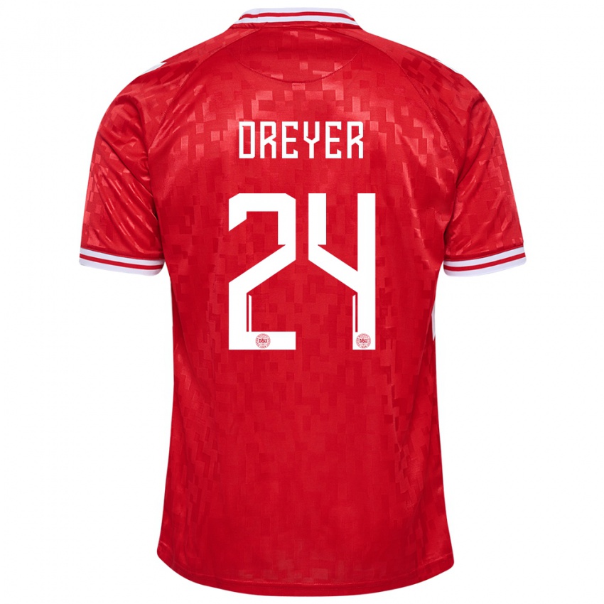 Homem Camisola Dinamarca Anders Dreyer #24 Vermelho Principal 24-26 Camisa