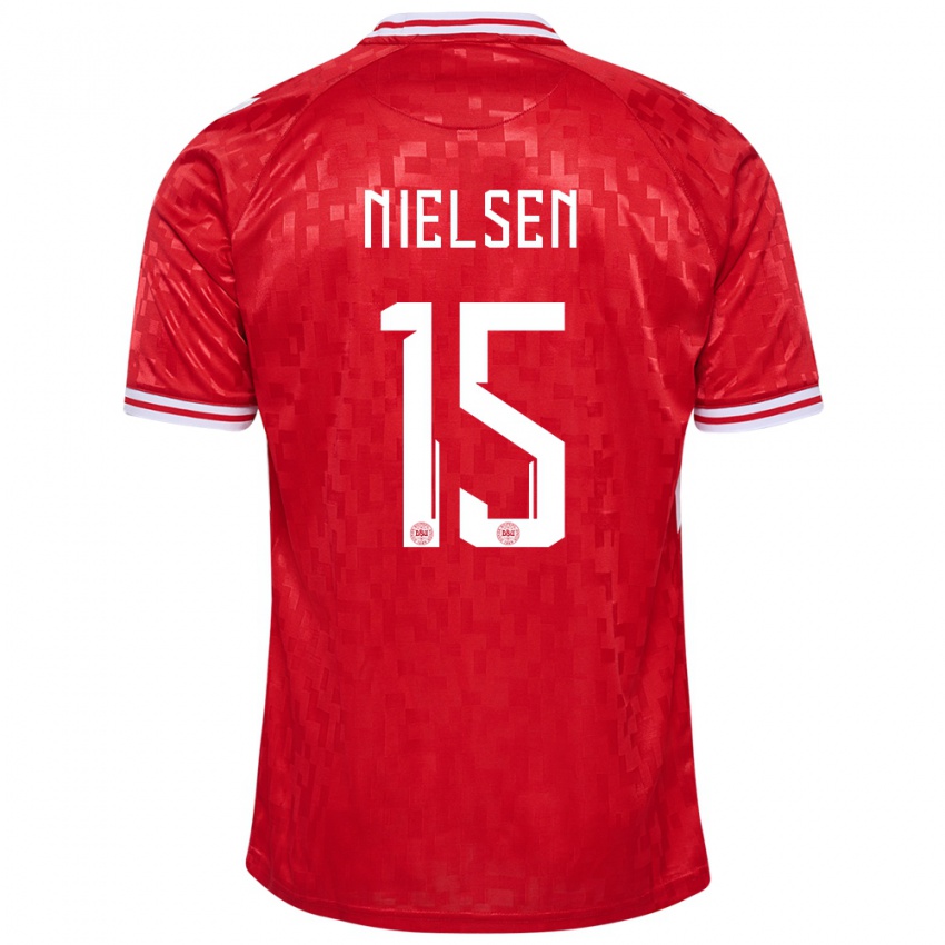 Homem Camisola Dinamarca Villads Nielsen #15 Vermelho Principal 24-26 Camisa