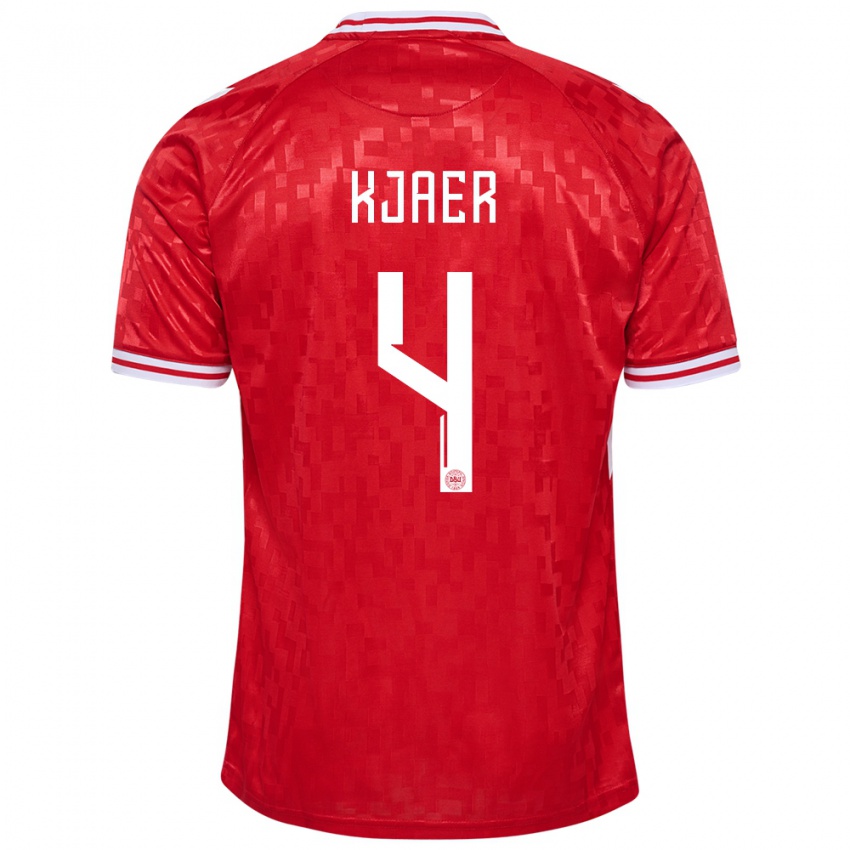 Homem Camisola Dinamarca Simon Kjaer #4 Vermelho Principal 24-26 Camisa