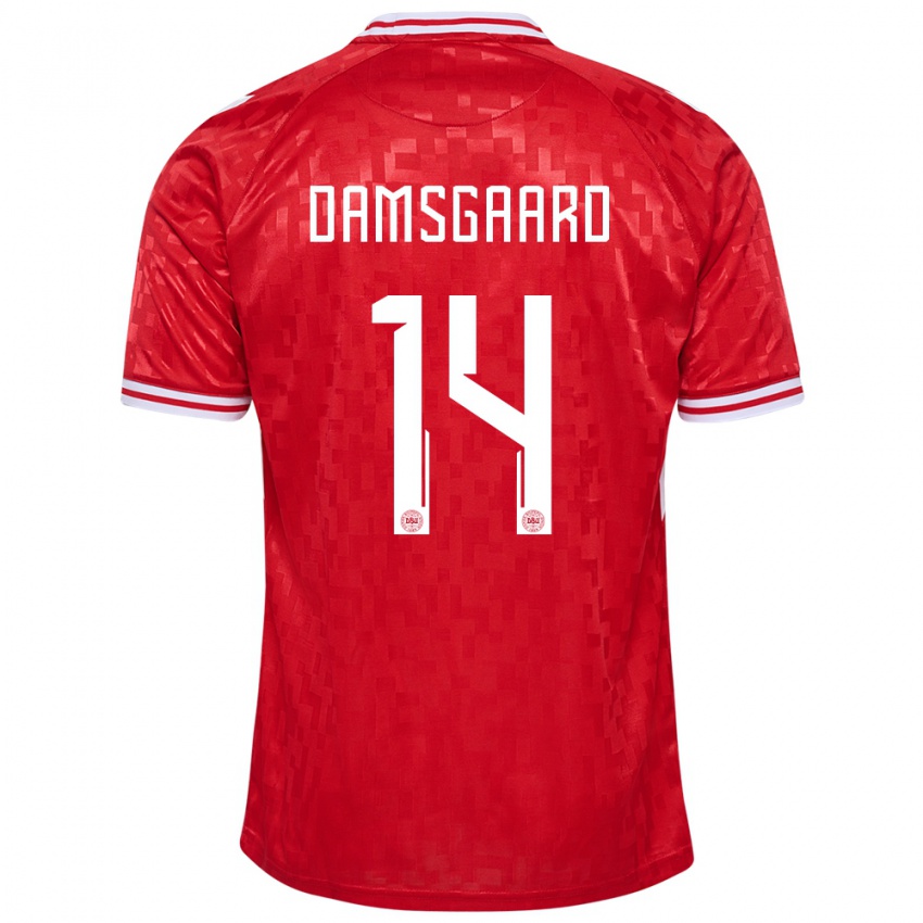 Homem Camisola Dinamarca Mikkel Damsgaard #14 Vermelho Principal 24-26 Camisa