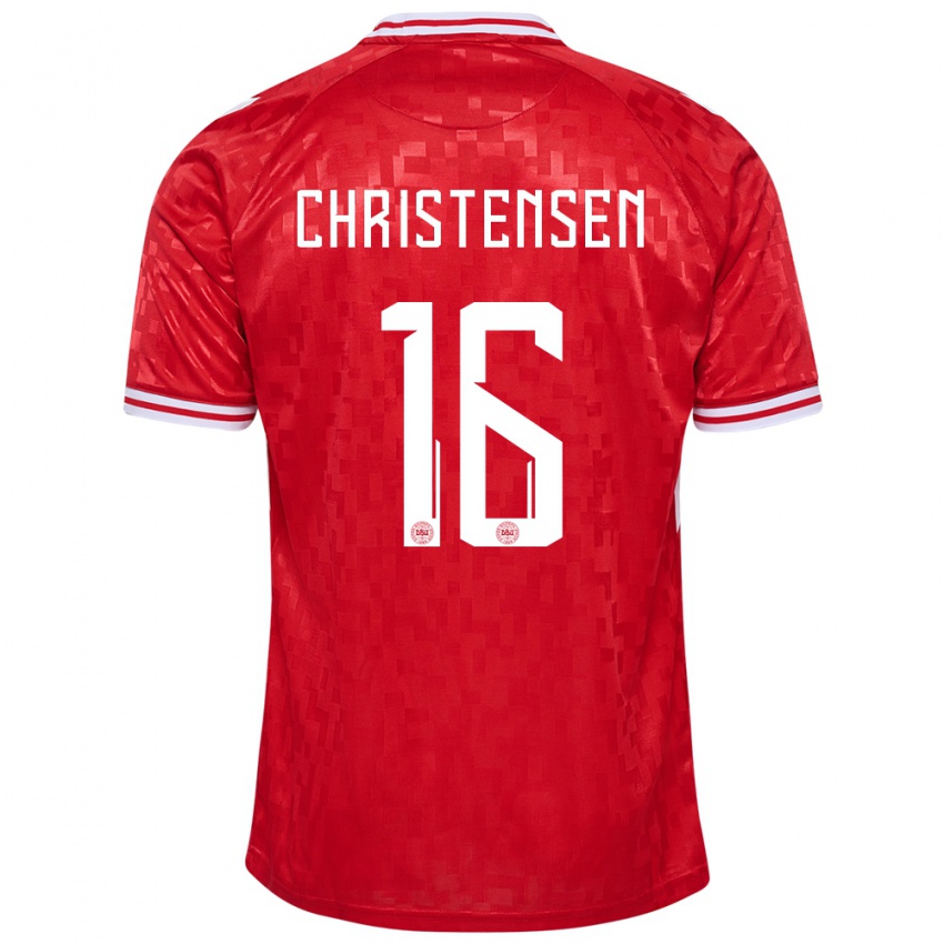 Homem Camisola Dinamarca Oliver Christensen #16 Vermelho Principal 24-26 Camisa
