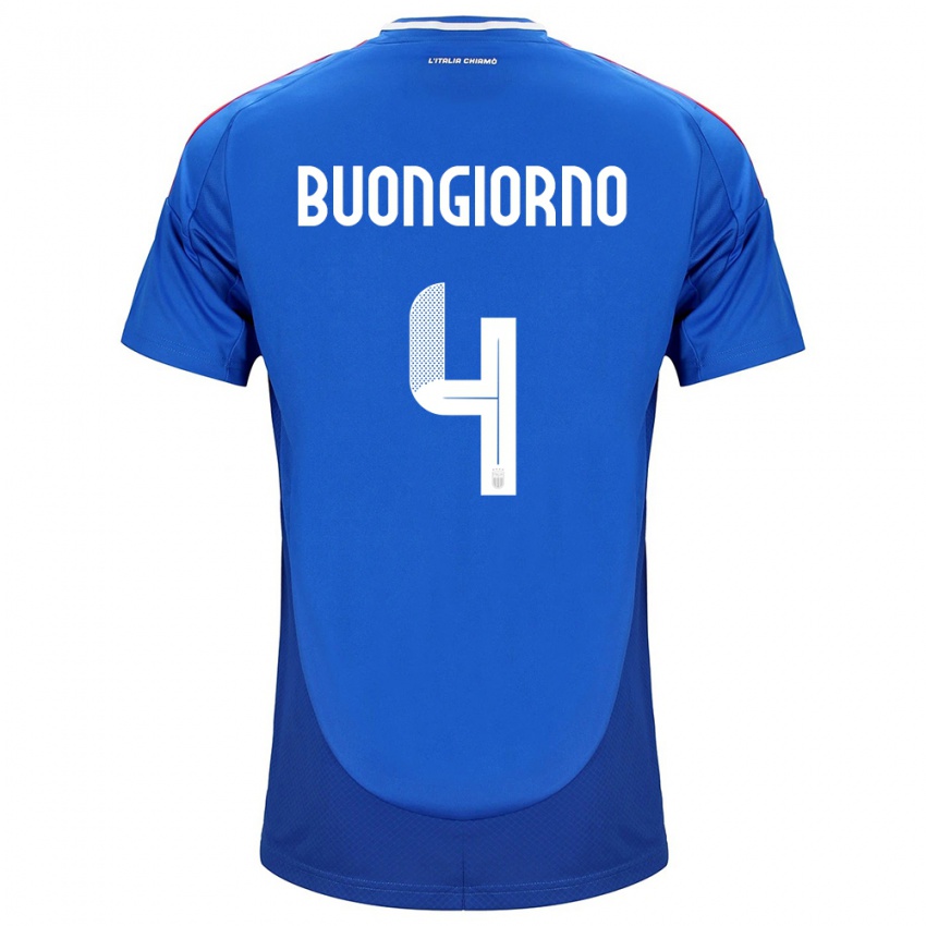 Homem Camisola Itália Alessandro Buongiorno #4 Azul Principal 24-26 Camisa