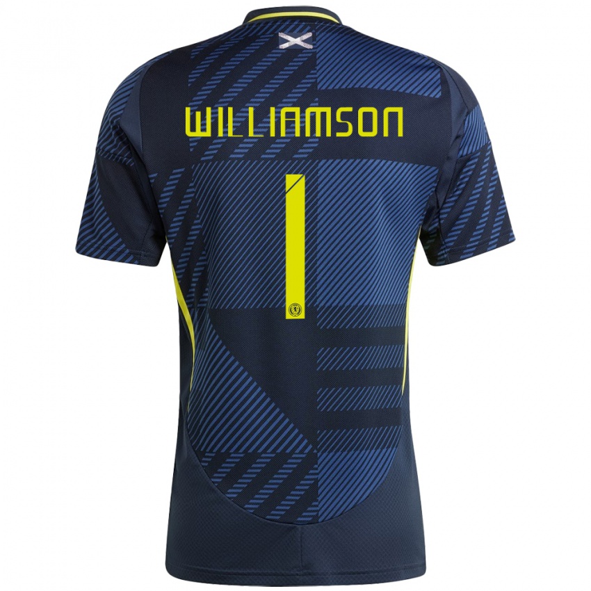 Homem Camisola Escócia Woody Williamson #1 Azul Escuro Principal 24-26 Camisa