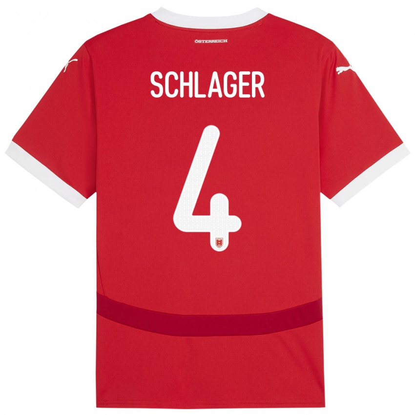 Homem Camisola Áustria Xaver Schlager #4 Vermelho Principal 24-26 Camisa
